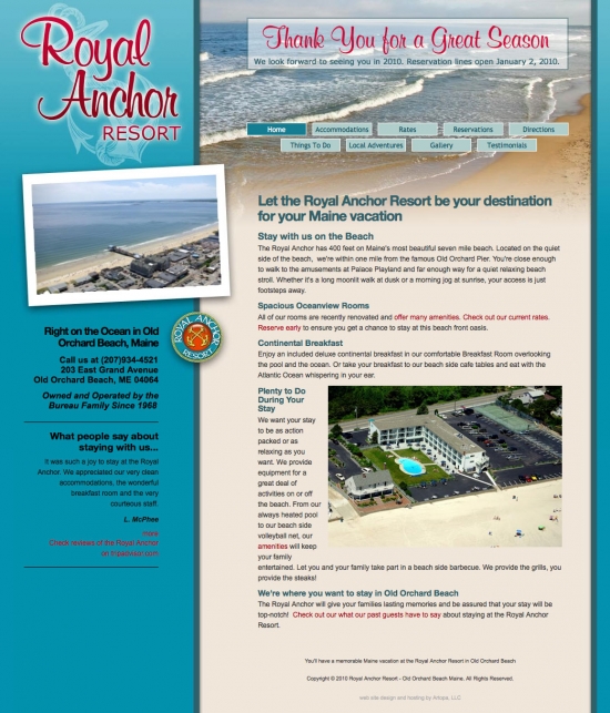 Royal Anchor Resort website